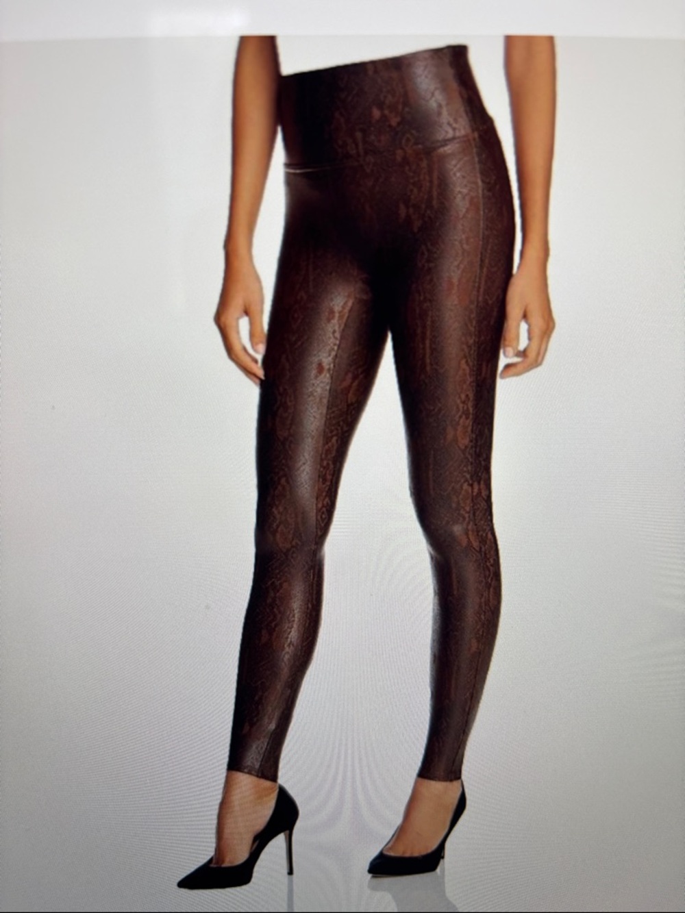 SPANX size M Faux Leather Brown Snakeskin Print Leggings with Stretch